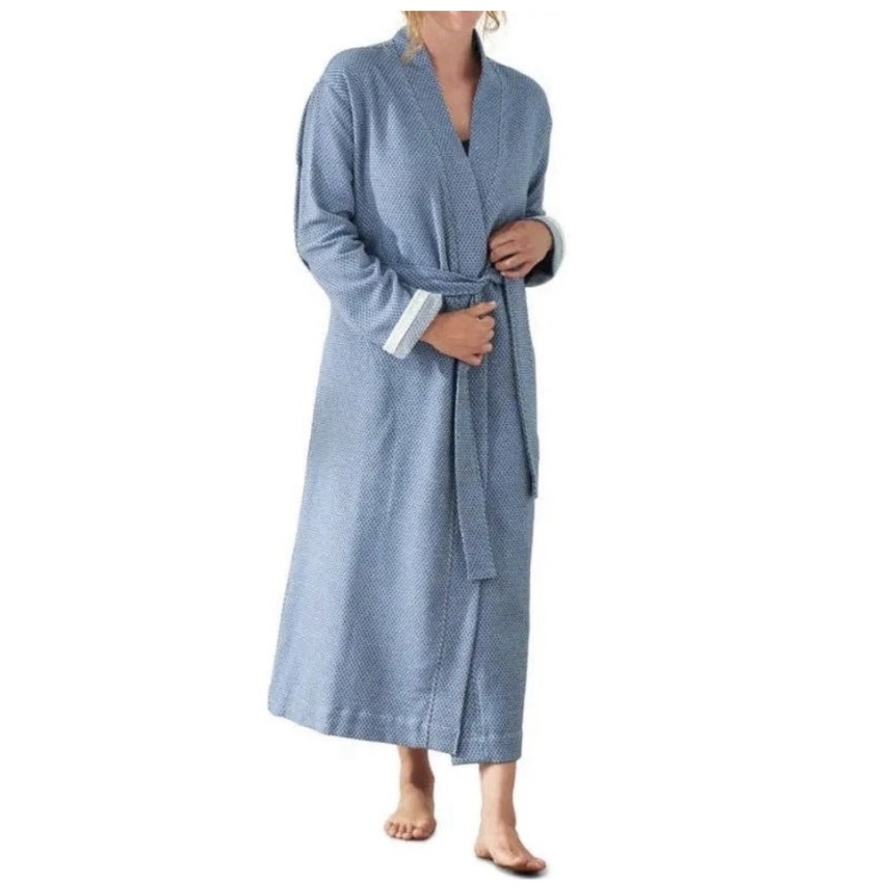 Coyuchi Bath Robe Gender Inclusive Mediterranean waffle Organic Cotton SZ M/L